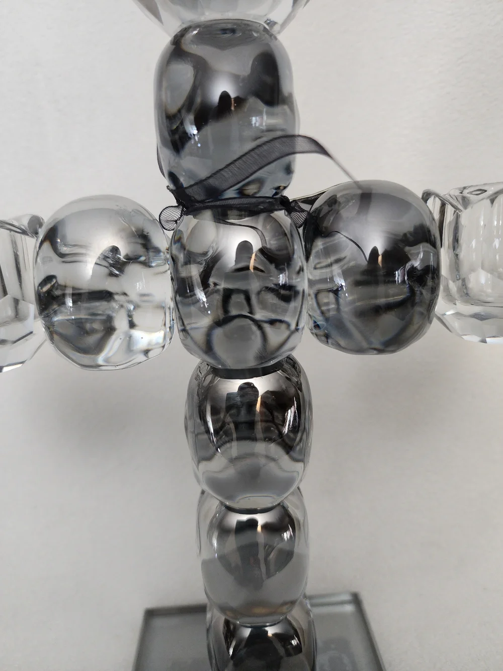 Crystal SOLID GLASS Skull Cross Candle Holder - Silver